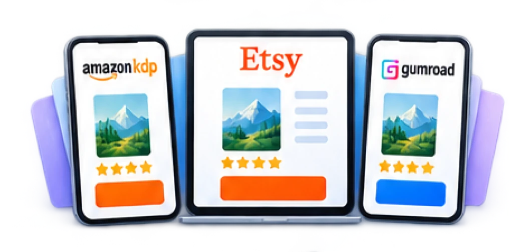 Sell Instantly On Amazon KDP, Etsy & GumRoad